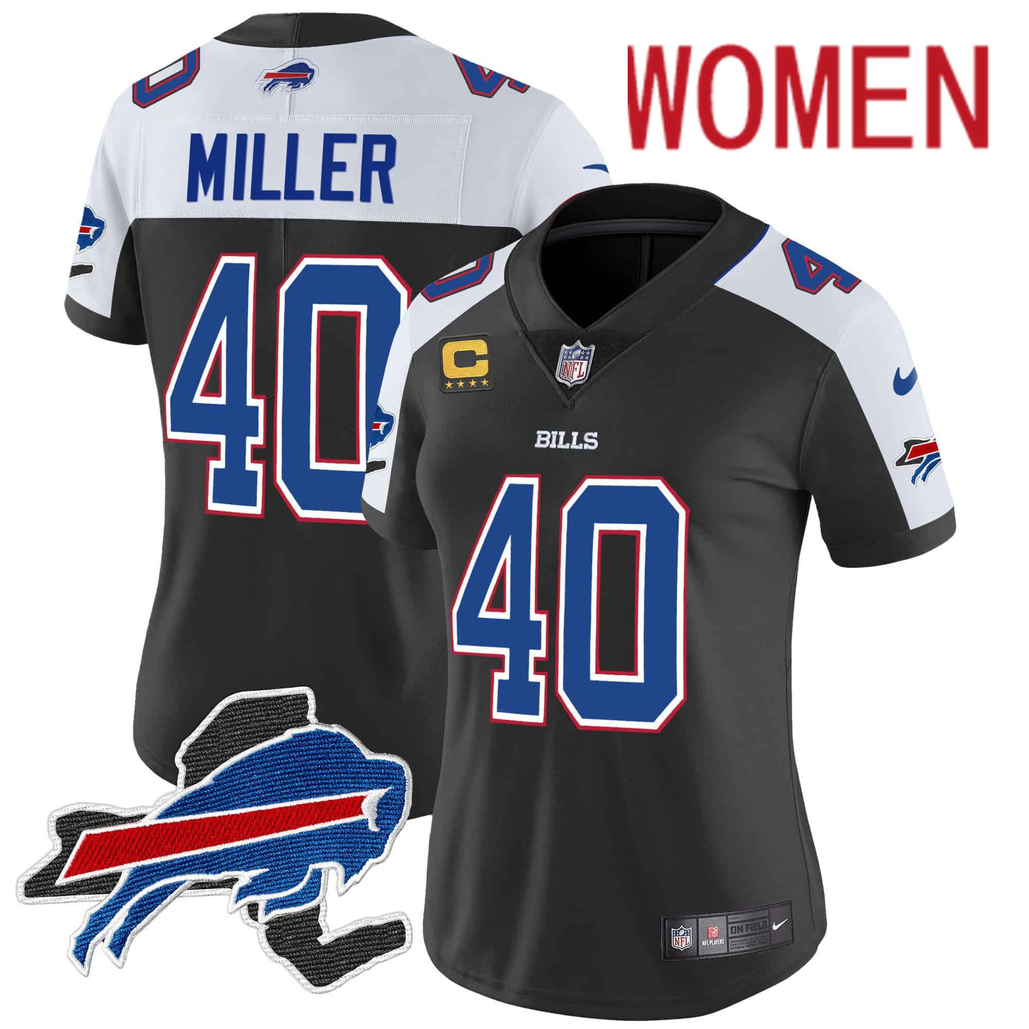 Women Buffalo Bills #40 Miller Black 2024 Nike Patch Vapor Limited NFL Jersey